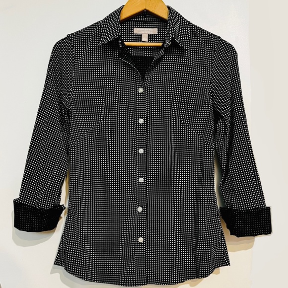 BANANA REPUBLIC Black White Polka Dot Dress Shirt Button Collar Long Sleeve SZ 4 - Picture 7 of 10